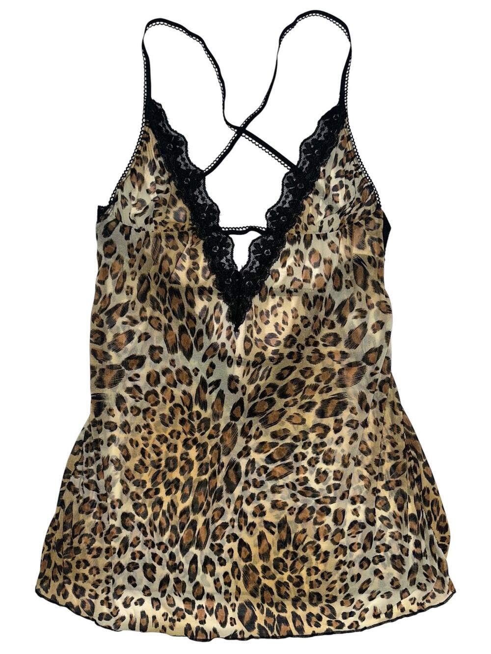Dreamgirl Y2K Cheetah Lace Mesh Sheer Chemise Mini Dress Lingerie One Size